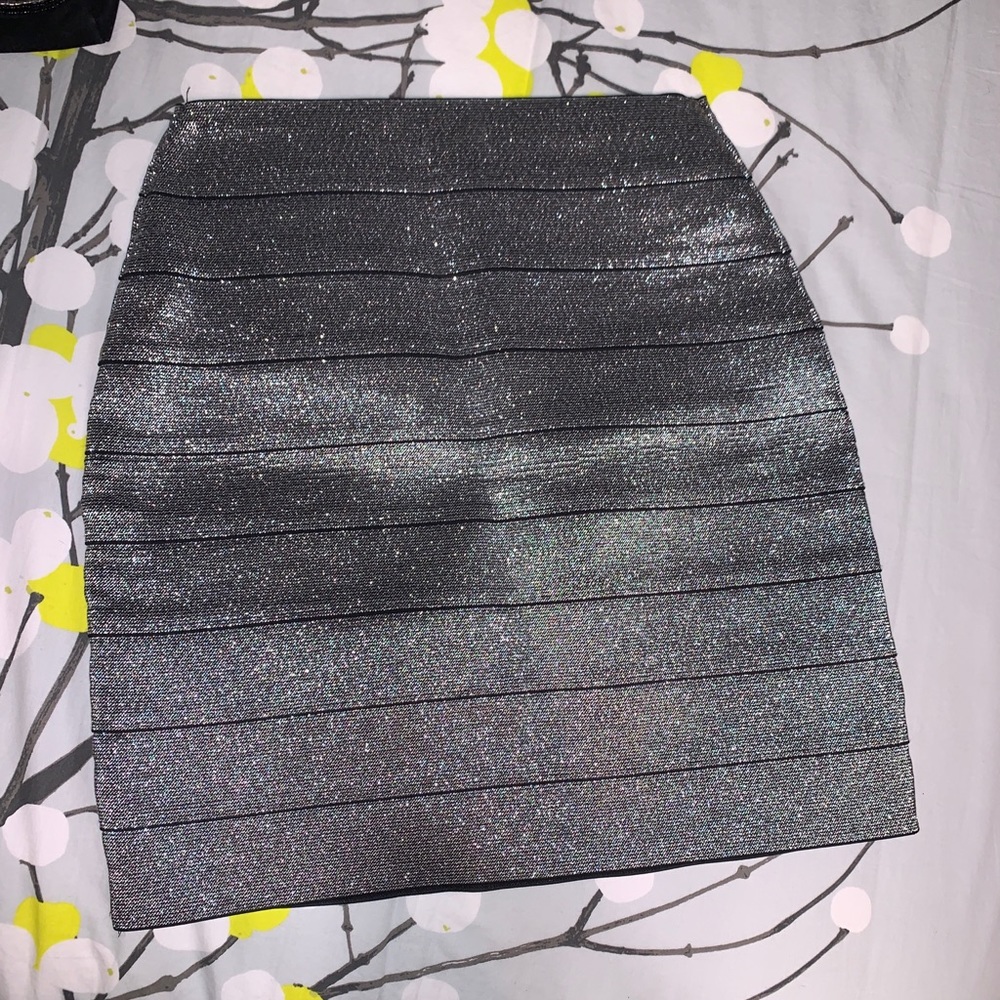 Express Sparkle Silver High Waisted Bandage Skirt